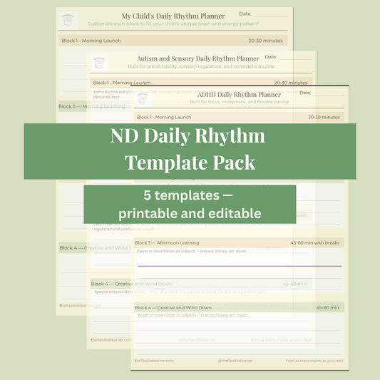 ND Daily Rhythm Template Pack — 5 Printable and Editable Planners for Neurodivergent Learners